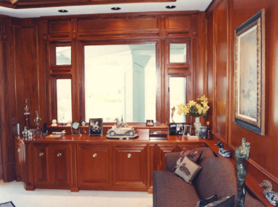 Mahogany credenza area and large home office with matching<br />ceiling beams - Sailfish Point